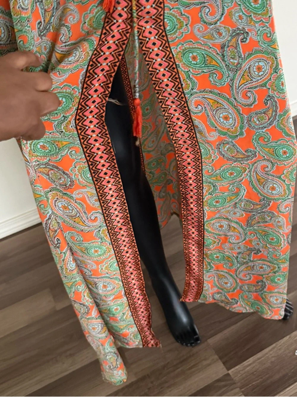 Paisley Print Orange & Green Maxi Dress with Center Panel - Picture 4 of 16